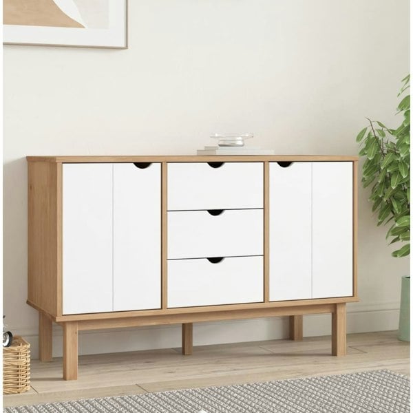 Berkfield Sideboard OTTA Brown and White 113.5x43x73 cm Solid Wood Pine