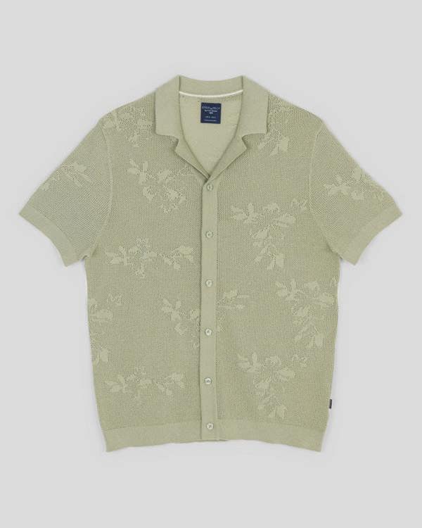 Steel & Jelly Farringdon - Leaf Texture Open Knit Short Sleeve Shirt