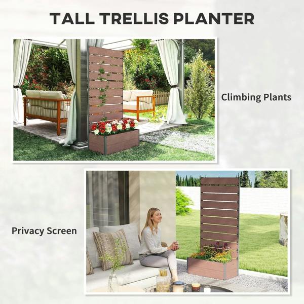 Brown tall trellis planter box showing trellis and privacy-screen style layout