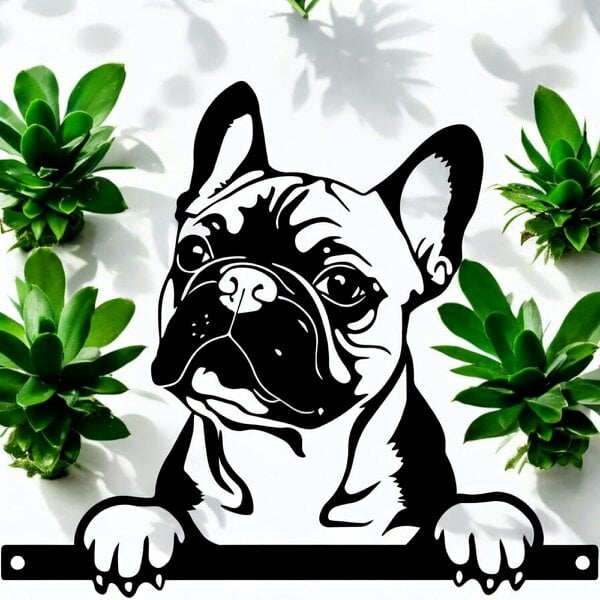 EDH Door Hardware Metal Frenchie Peeking Dog Silhouette – 28cm x 32cm | Decorative Metal French Bulldog Art for Home & Garden Décor