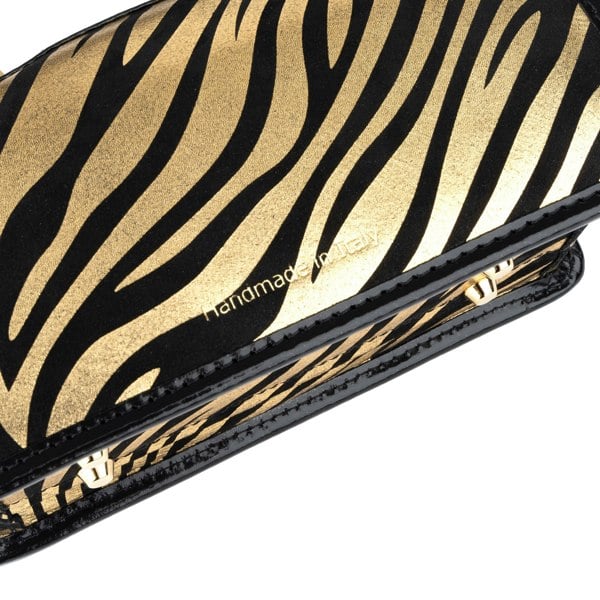 Embassy London Gazelle Mini - Black & Gold Stripes - Women’s mini leather top handle & crossbody bag