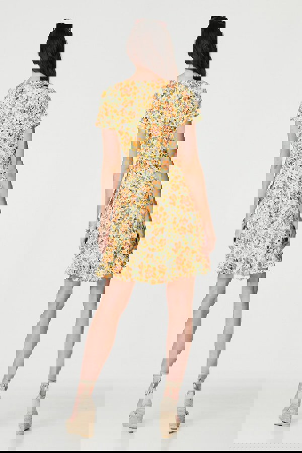 Yellow | Floral Print Ruffle Wrap Dress