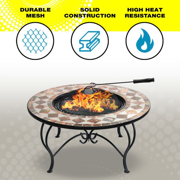Homeology KENNOCHA Extravagant Garden and Patio Planter Heater Fire Pit Brazier, Coffee Table, Barbecue and Ice Bucket - Marble Finish