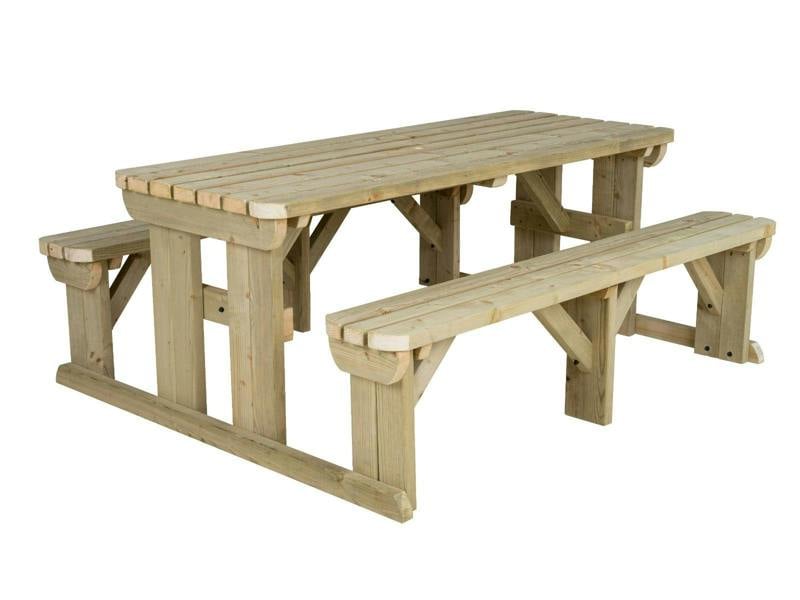 Abies Rounded Picnic Table and Benches Set - Wooden Outdoor Dining Set for Gardens and Patios