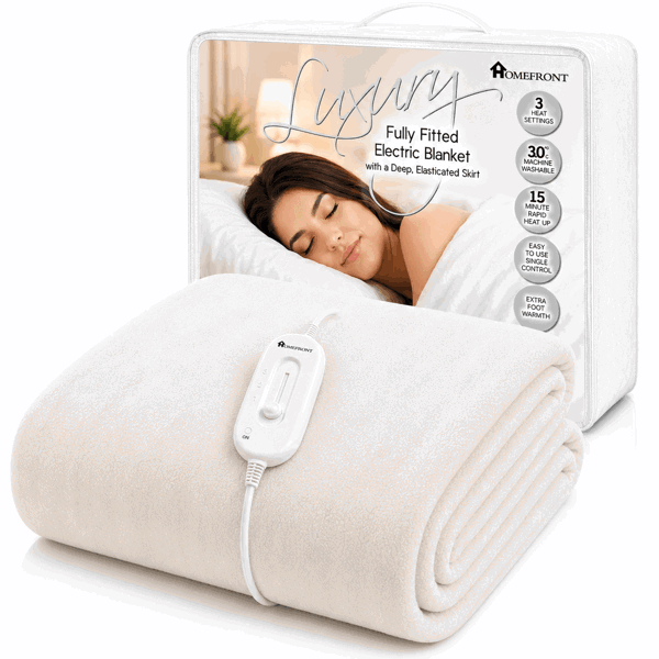 Homefront Electric Blanket Single Bed, Machine Washable Fast Heat Up and Safe for All Night Use