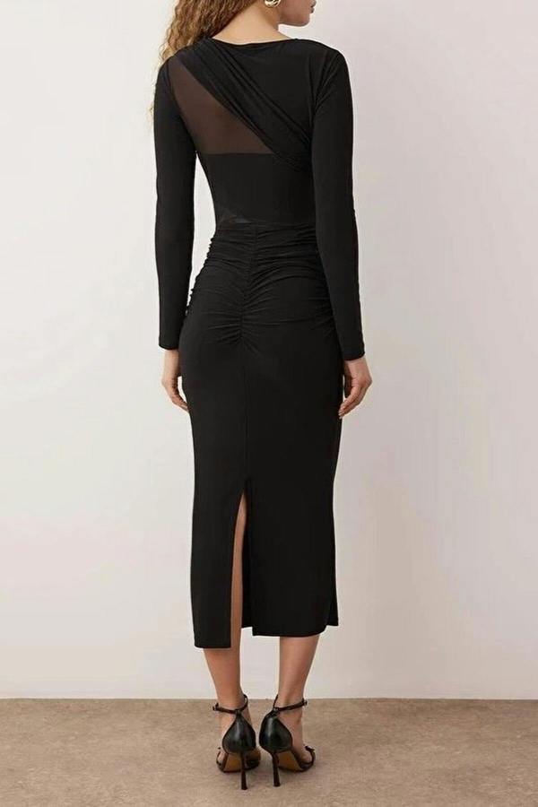WOVCOR Elegant Knitted Midi Dress with Lining