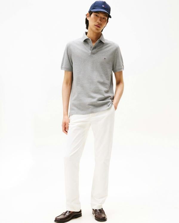 Tommy Hilfiger 1985 Regular Fit Mens Polo - Medium Grey Heather | CHO | Designer Mens Short Sleeve Polo Shirts