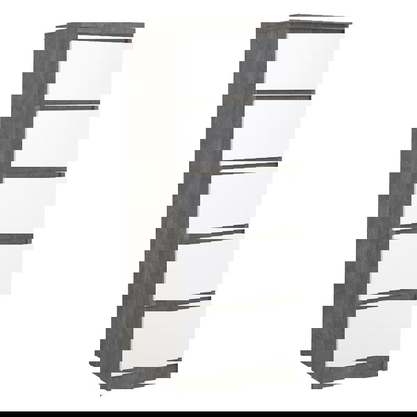 Furniture To Go Naia Narrow Chest of 5 Drawers in Concrete and White High Gloss