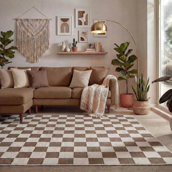 Loft Checkerboard Brown Rug, Underfloor heating.