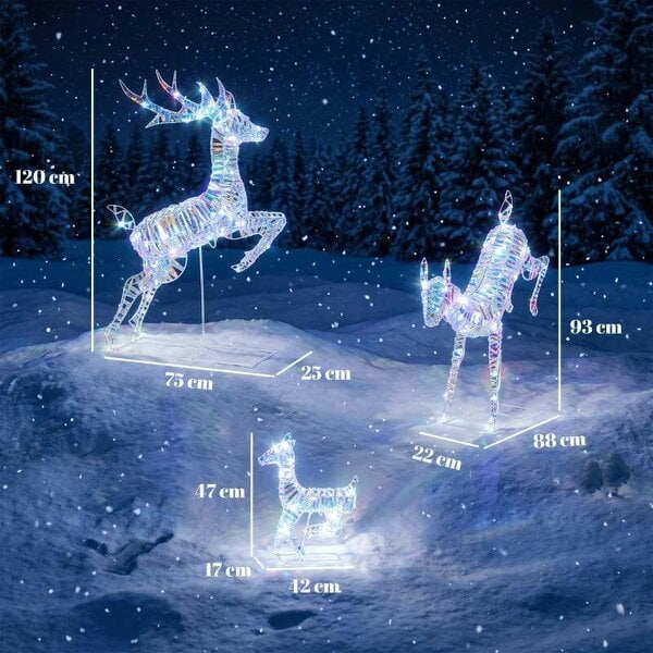 Bobobiy 3-Piece Lighted Reindeer Family Set, Iridescent Outdoor Christmas Decoration, Deer Family with 8 Modes, Daily Timer