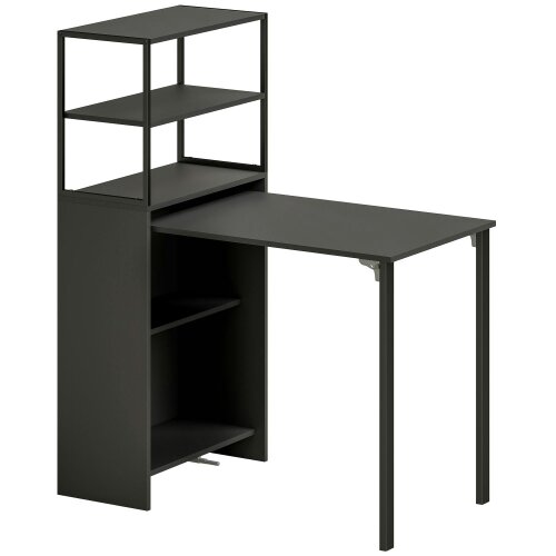 Wyld Haus Serana 105cm Wooden Black Folding Work Table With Integrated Shelving