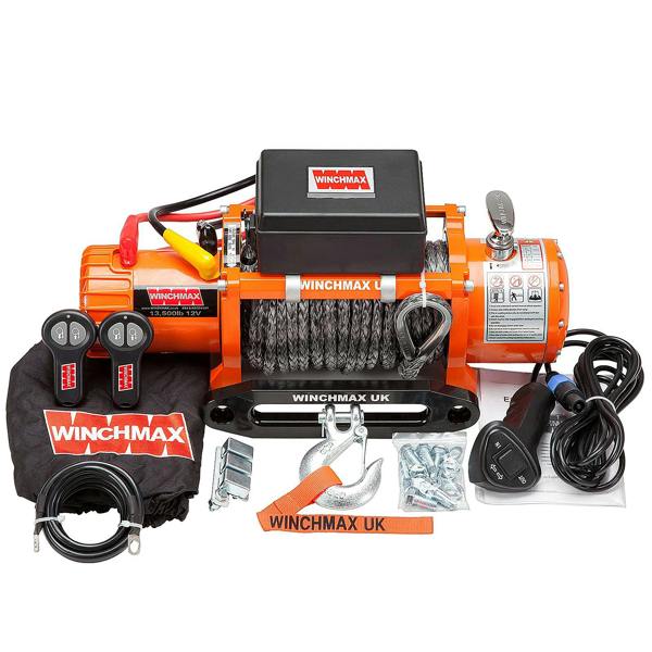 Winchmax 13,500lb (6,123kg) 12V Winch 28m x 11mm Dyneema Rope, Remotes