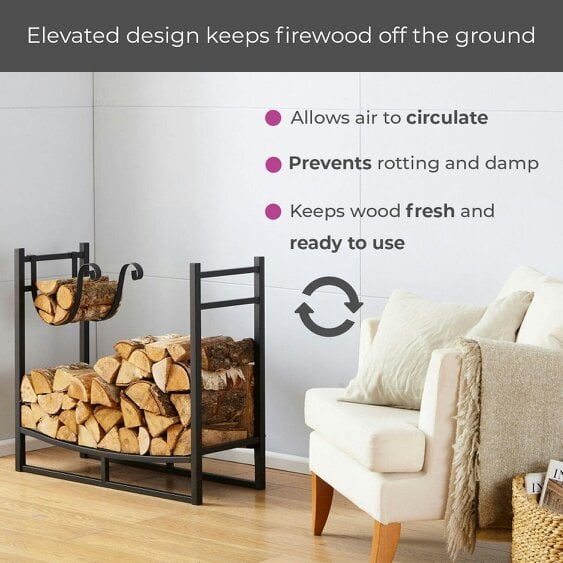 Neo Black Indoor Firewood Log Rack With Hooks