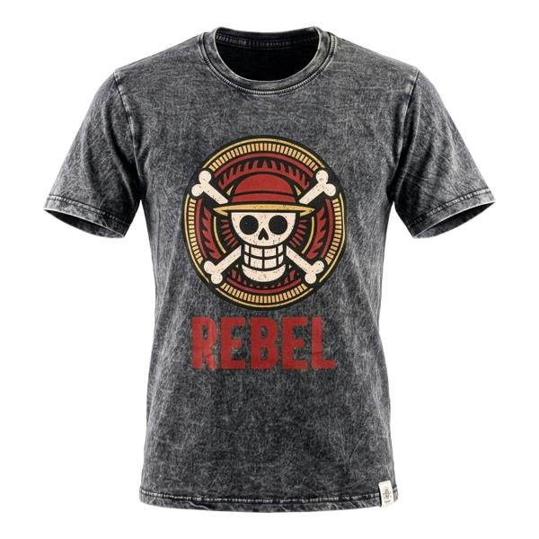 Charcoal stonewashed cotton T-shirt, crew neck, Rebel skull chest print