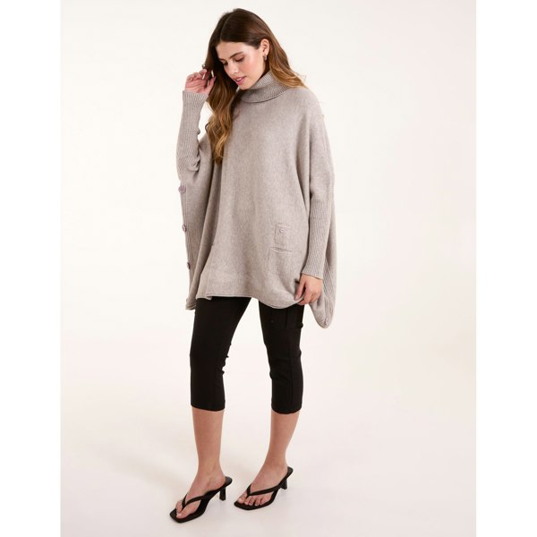 Blue Vanilla Roll Neck Button Mini Pocket Jumper