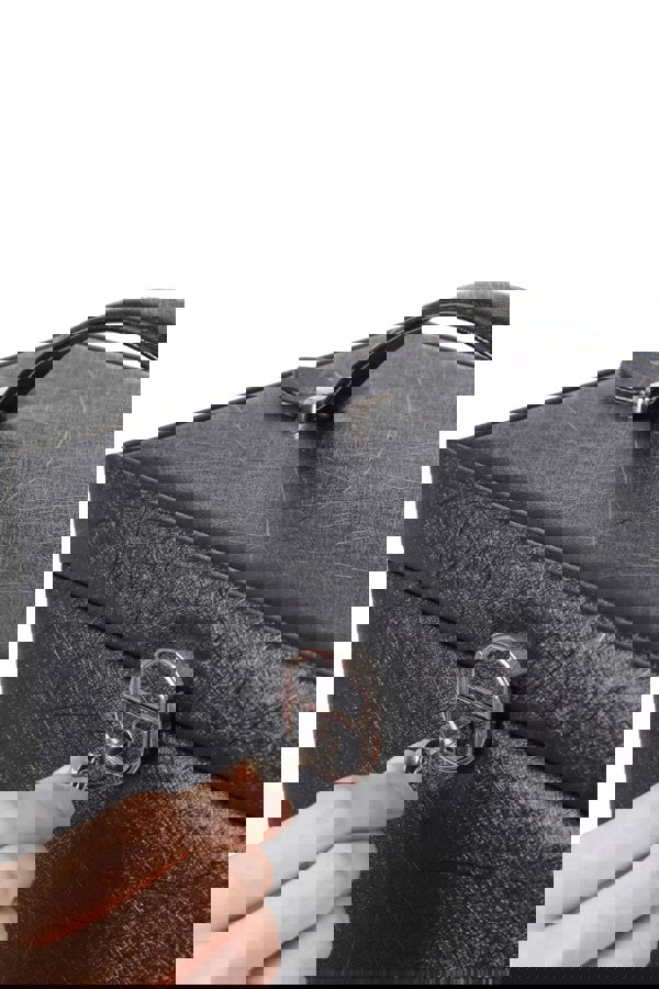 Living and Home Large Black Multi Tier Faux Leather Storage Box with Handle