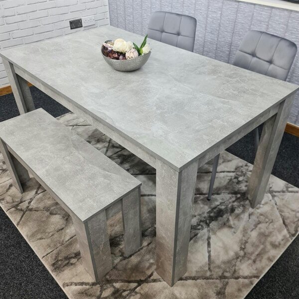 Kosy Koala Grey Wooden Dining Table Set with 2 Grey Velvet Chairs and 1 Bench ? Dining Room Furniture