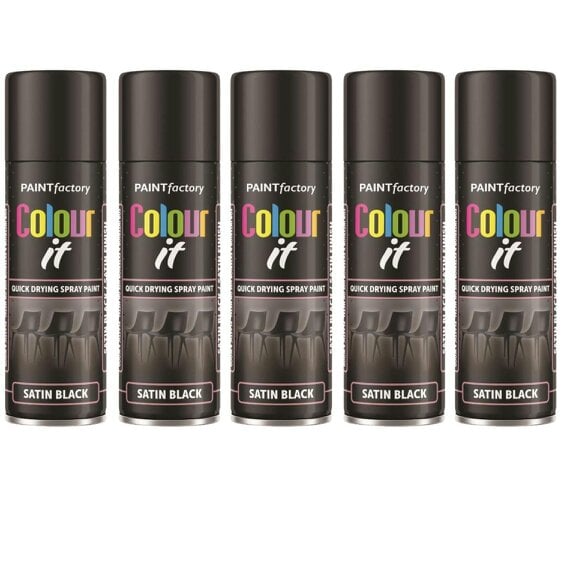 Paint Factory 5X  Black Satin Spray Paint 250ml