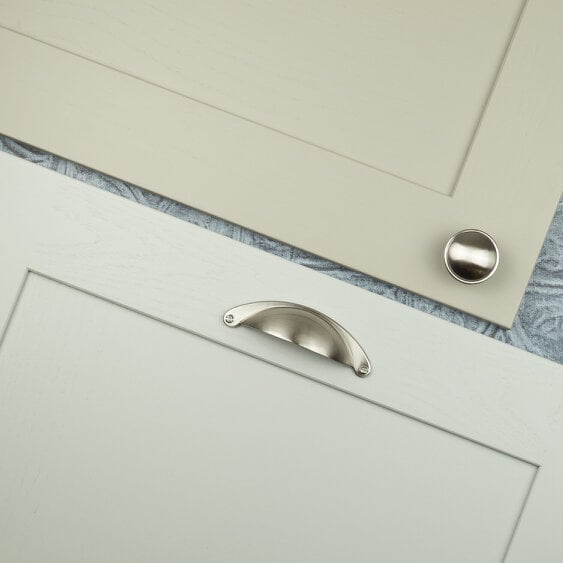 Handle & Home Brushed Nickel Shaker Cup Handle and Coordinating Knob