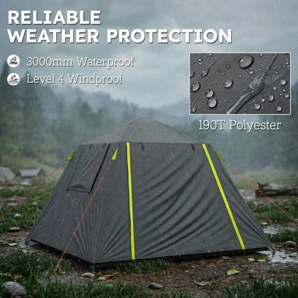 Camping Tent 3000mm Waterproof Tent with 2 Doors for 2 Person, Grey & Green