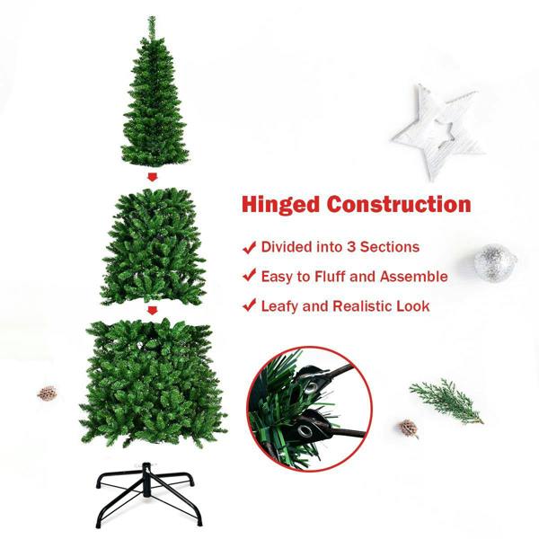 7ft Green Pre-Lit Slim Pencil Christmas Tree with Warm White LEDs, Metal Stand and PVC Branches image 9