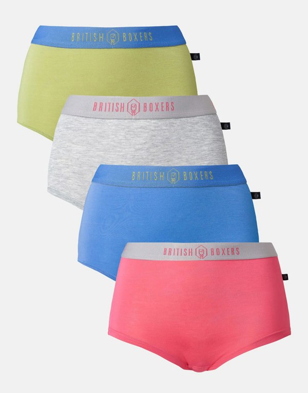 British Boxers Multipack! 4 Pairs of Bamboo Hipster Boxer Briefs – Fresh Pastels