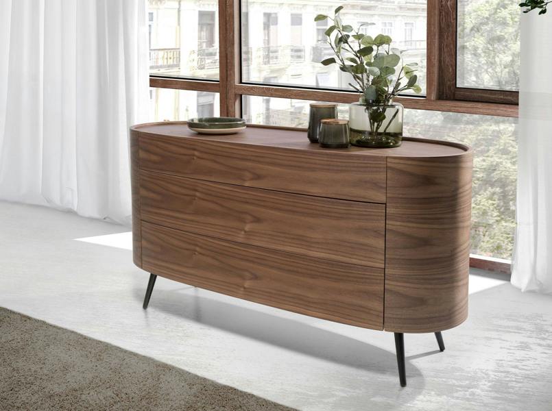 Angel Cerdá Walnut and black steel chest of drawers 7075