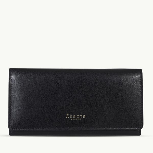 Assots London 'CLAIRE' Black Polished VT Vintage Leather Flap Over Purse