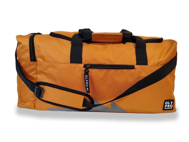 Orange 40L Holdall OLPRO side view showing straps and handles