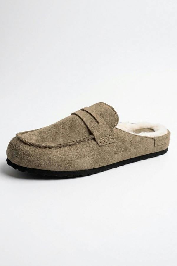 Nuala Faux Suede Fur Lined Mules - Camel