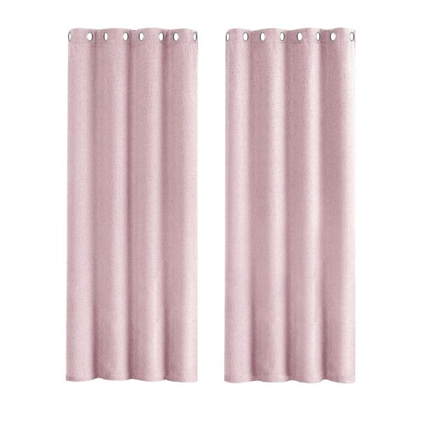 Pink Lined Blackout Eyelet Curtains - 46 x 63 Inch Drop - 2 Panel Image 1