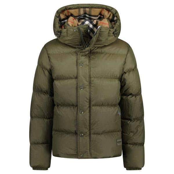 Burberry 'Halsby' Hooded Check Down Jacket Khaki - chancefashionco