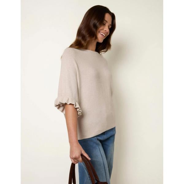 Blue Vanilla Knitted Frill Sleeve Batwing Jumper - Beige