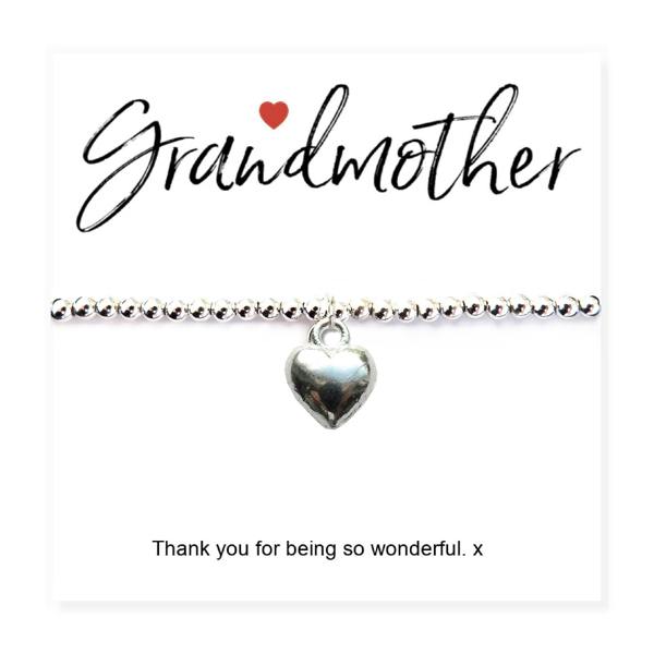 Aye Do Gifts Grandmother Message Gift Card with Heart Charm Bracelet