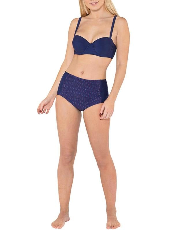 Navy & Red Polka Dot High Waist Bikini Brief Full Set