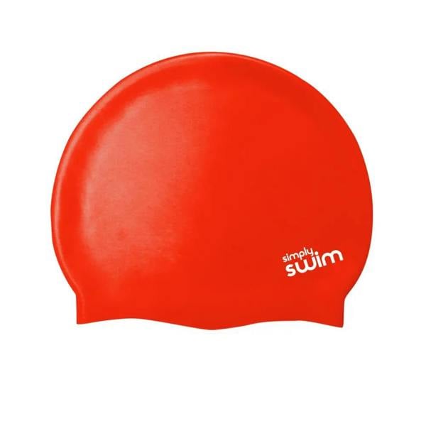 Red Simply Swim junior silicone swim cap in solid colours