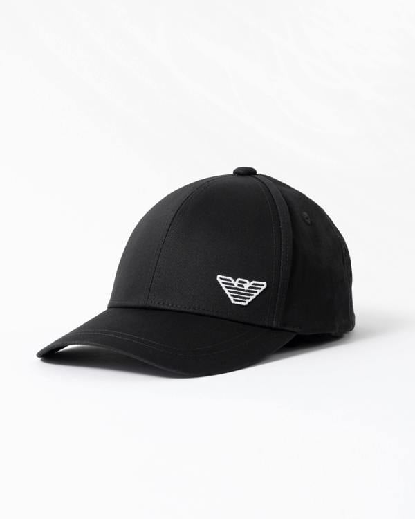 Emporio Armani Mens Cap with Eagle Logo in Black