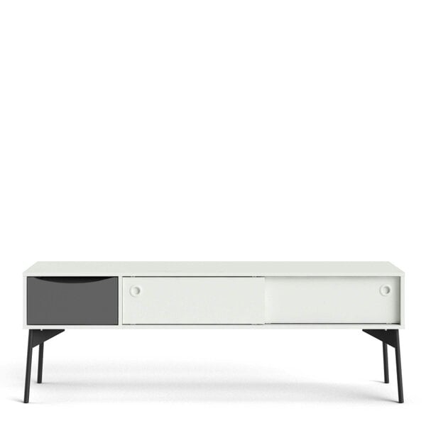 Wyld Haus Nordborg Grey and White Wooden TV Unit 2 Sliding Doors 1 Drawer