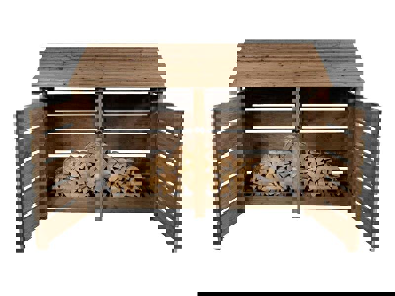 Arbor Garden Solutions Slatted Wooden Log Store with Doors W-187cm, H-126cm or 180cm, D-88cm - Brown Finish