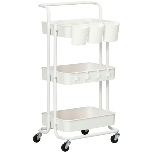 Wyld Haus Molole Seba Metal White 3 Tier Home Trolley With Handle And Wheels