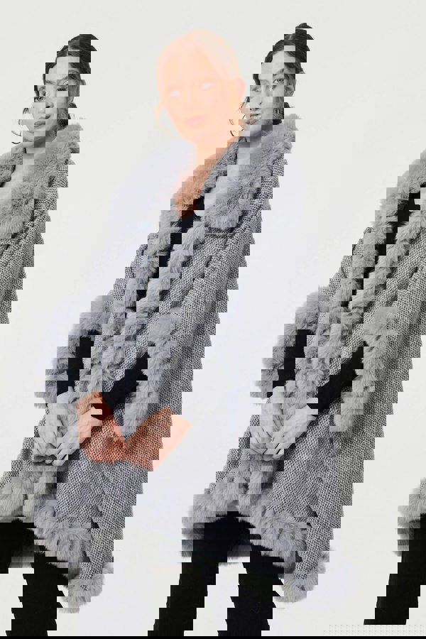 Grey | Faux Fur Lined Oversized Poncho