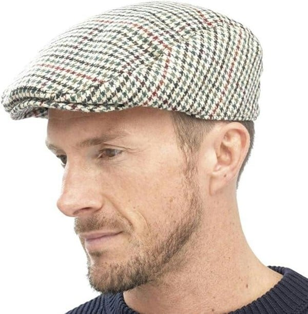 KAV Mens Traditional Flat Cap One Size - Classic Tweed Caps 1920s Gatsby Newsboy Hat for Men- Quilted Polyester Lining Roaring 20s Costume Accessories - Beige/Red