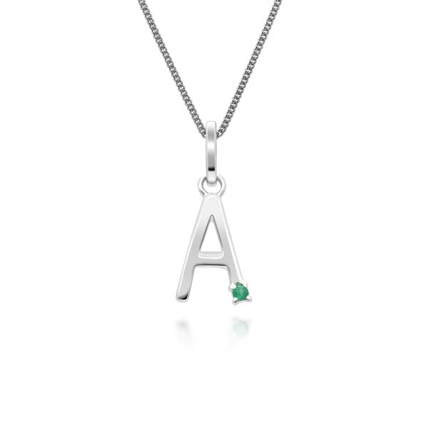 Gemondo Initial Emerald Letter Charm Necklace in 9ct White Gold