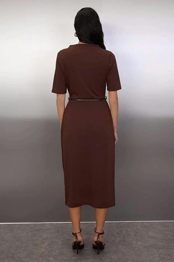 WOVCOR Midi Belted Truvakar Sleeve Knitted Dress