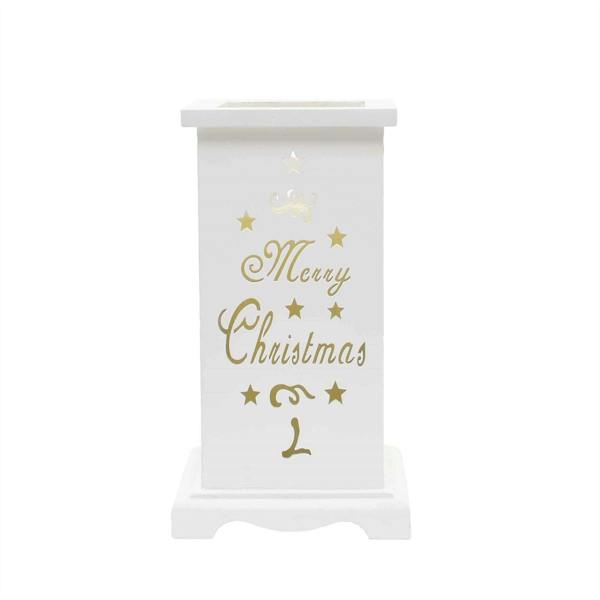 220mm LED Flameless Wooden Table Top Candle Holder with Merry Christmas Engraving, White image 8