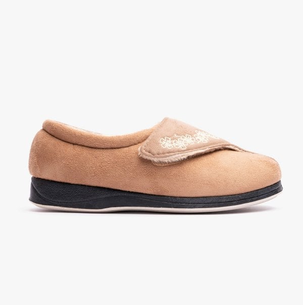 Padders HUG Womens (EE Fit) Touch Fasten Slippers Taupe