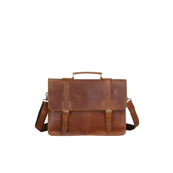 Touribag Worn Look Genuine Leather Briefcase - Brown