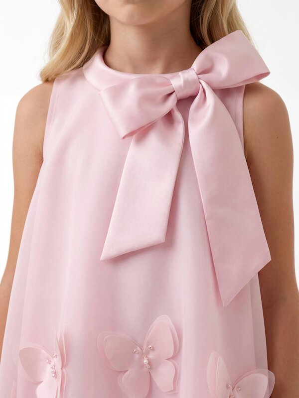 DRESS & Fleur Girls Sleeveless Chiffon Butterfly Dress in Pink