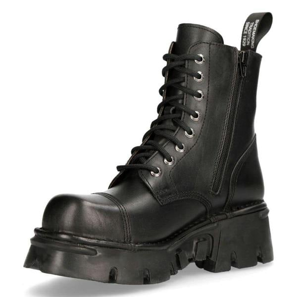 New Rock Black Leather Military Biker Boots- M-NEWMILI083-S19