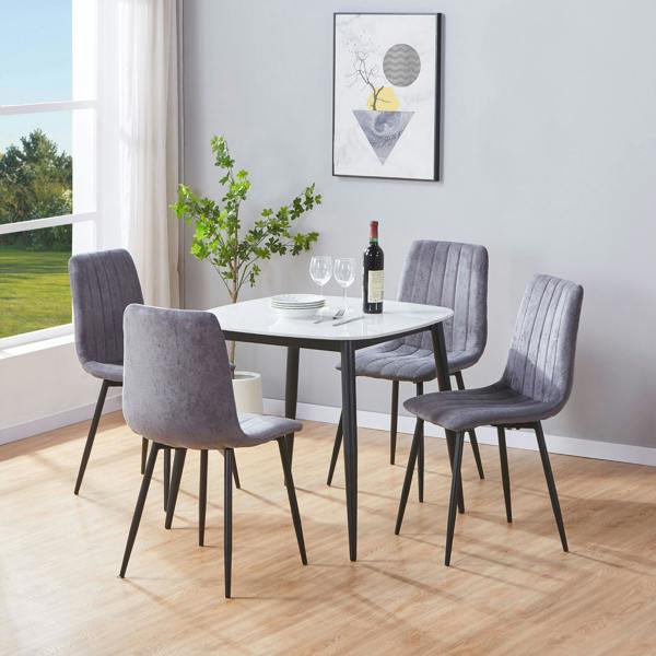 Core Products Aspen Dining Set - White Sintered Stone Square Table & 4 Straight Stitch Dining Chairs